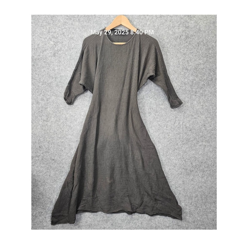 ALASDAIR Gauze Dress Womens XS 0 Gray Grunge Lagenlook Textured Midi Batwing